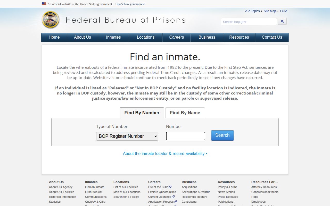 BOP locator used for federal releases connected to Rockingham County